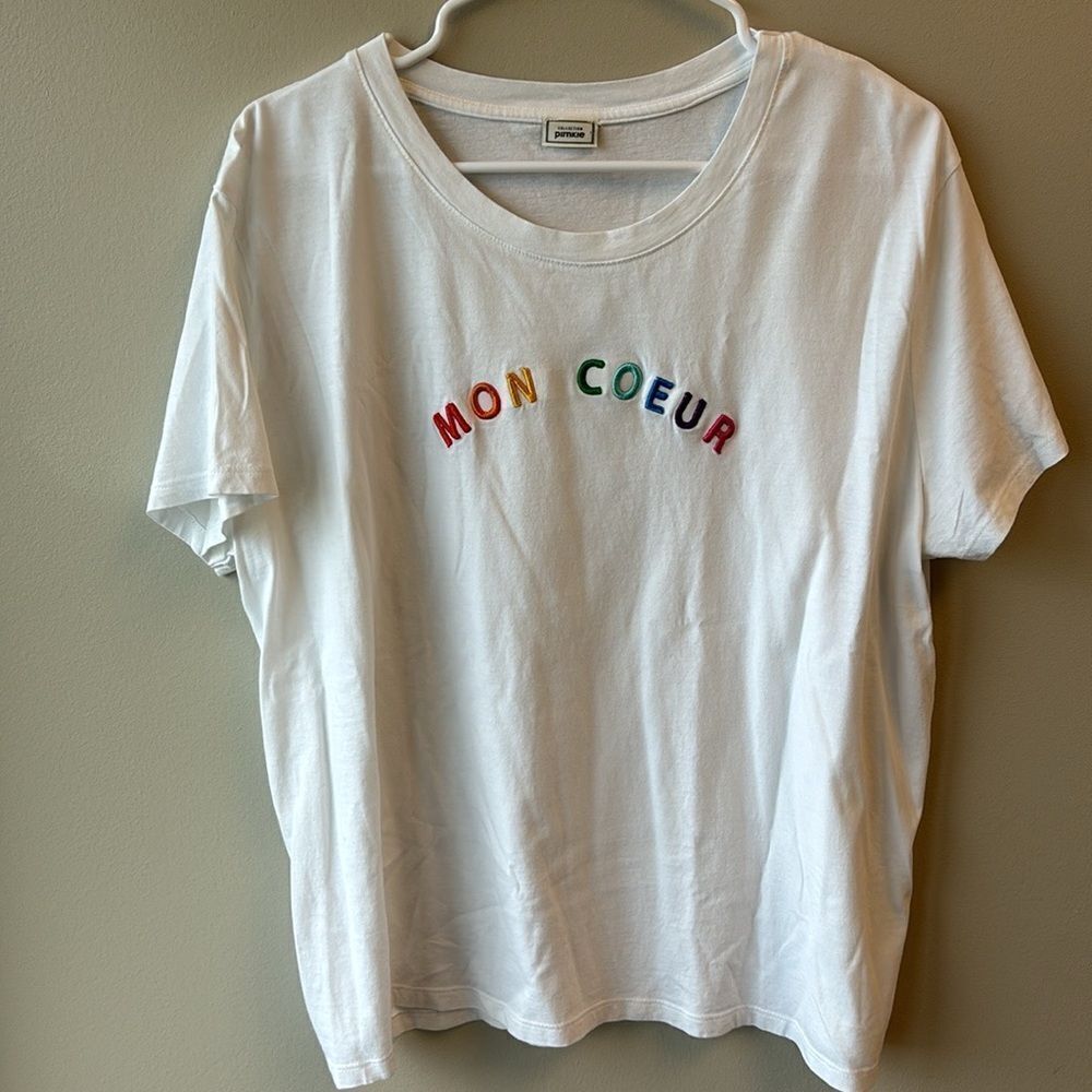 Pimkie short sleeve T-shirt, white with multicolor embroidery my heart XL